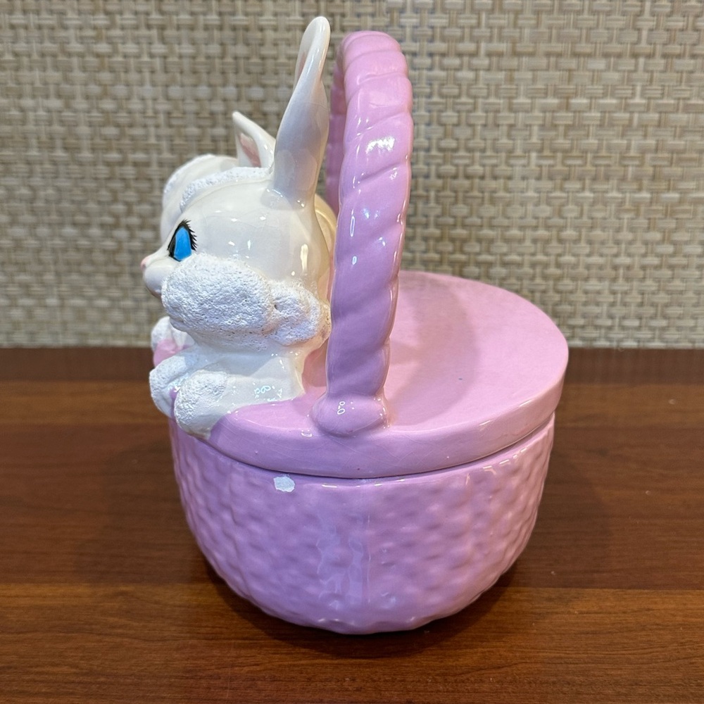 🌟3xHP🌟VTG 1980s Lavender Ceramic Bunny Lidded Easter Basket Candy Dish Hobbyist - Picture 4 of 11